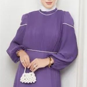 Purple Chiffon lined EVENING DRESS Hijabi Islamic Maxi Dress for Eid Size 38 NWT